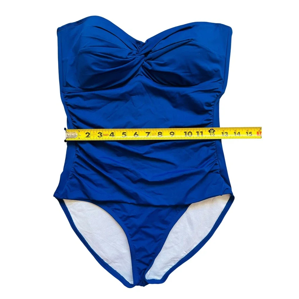 Tommy‎ Bahama Pearl Twist Front Shirred One Piece Swimsuit Blue Sapphire Size 12